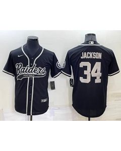 Men's Las Vegas Raiders #34 Bo Jackson Black Cool Base Stitched Baseball Jersey
