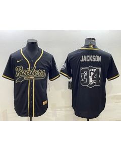 Men's Las Vegas Raiders #34 Bo Jackson Black Gold Team Big Logo With Patch Cool Base Stitched Baseball Jersey
