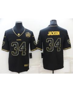 Men's Las Vegas Raiders #34 Bo Jackson Black/Gold With 60th Anniversary Patch Vapor Limited Stitched Jersey