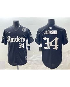 Men's Las Vegas Raiders #34 Bo Jackson Black "Gothic Sin City Shadows Edition" With 65th Anniversary Patch Vapor Limited Stitched Baseball Jersey (Black)