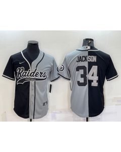 Men's Las Vegas Raiders #34 Bo Jackson Black/Grey Split With Patch Cool Base Stitched Baseball Jersey