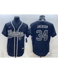 Men's Las Vegas Raiders #34 Bo Jackson Black Reflective With Patch Cool Base Stitched Baseball Jersey