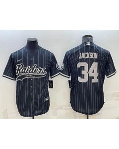 Men's Las Vegas Raiders #34 Bo Jackson Black With Patch Cool Base Stitched Baseball Jersey