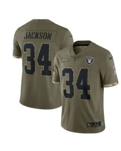 Men's Las Vegas Raiders #34 Bo Jackson Olive 2022 Salute To Service Limited Stitched Jersey