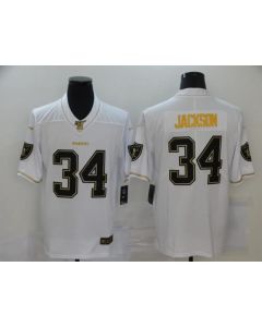 Men's Las Vegas Raiders #34 Bo Jackson White Golden 100th Season Vapor Stitched Jersey