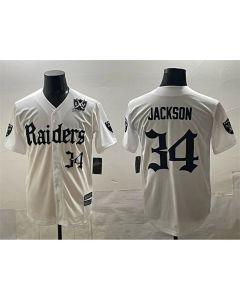 Men's Las Vegas Raiders #34 Bo Jackson White "Gothic Sin City Shadows Edition" With 65th Anniversary Patch Vapor Limited Stitched Baseball Jersey (White)