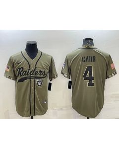 Men's Las Vegas Raiders #4 Derek Carr 2022 Olive Salute to Service Cool Base Stitched Baseball Jersey