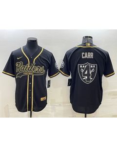 Men's Las Vegas Raiders #4 Derek Carr Black Gold Team Big Logo With Patch Cool Base Stitched Baseball Jersey