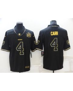 Men's Las Vegas Raiders #4 Derek Carr Black/Gold With 60th Anniversary Patch Vapor Limited Stitched Jersey