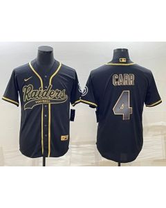 Men's Las Vegas Raiders #4 Derek Carr Black Gold With Patch Cool Base Stitched Baseball Jersey