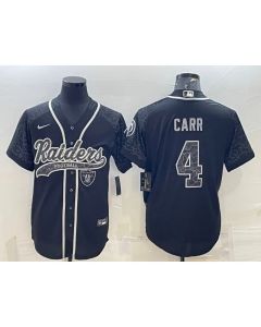 Men's Las Vegas Raiders #4 Derek Carr Black Reflective With Patch Cool Base Stitched Baseball Jersey