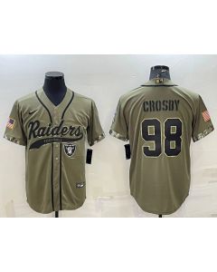 Men's Las Vegas Raiders #98 Maxx Crosby 2022 Olive Salute to Service Cool Base Stitched Baseball Jersey