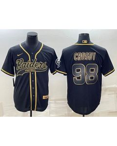 Men's Las Vegas Raiders #98 Maxx Crosby Black Gold With Patch Cool Base Stitched Baseball Jersey