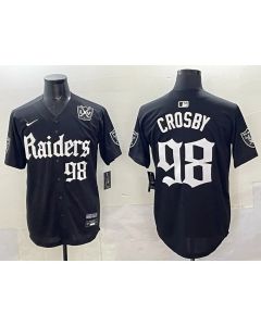 Men's Las Vegas Raiders #98 Maxx Crosby Black "Gothic Sin City Shadows Edition" With 65th Anniversary Patch Vapor Limited Stitched Baseball Jersey (Black)