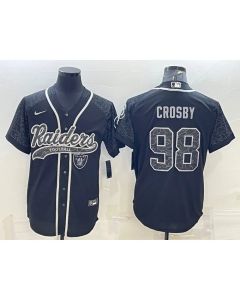 Men's Las Vegas Raiders #98 Maxx Crosby Black Reflective With Patch Cool Base Stitched Baseball Jersey