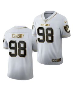 Men's Las Vegas Raiders #98 Maxx Crosby White Golden 100th Season Limited Stitched Jersey