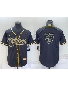 Men's Las Vegas Raiders Black Gold Team Big Logo With Patch Cool Base Stitched Baseball Jersey