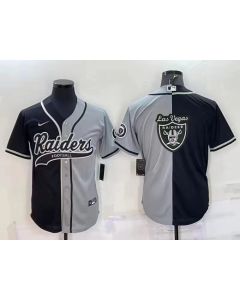 Men's Las Vegas Raiders Blank Black/Grey Split Team Big Logo With Patch Cool Base Stitched Baseball Jersey