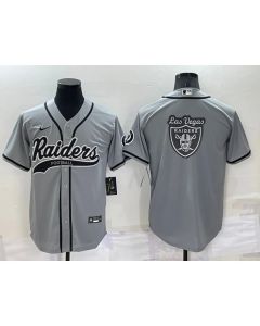 Men's Las Vegas Raiders Grey Team Big Logo With Patch Cool Base Stitched Baseball Jersey (Grey)