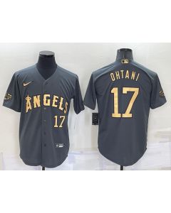 Men's Los Angeles Angels #17 Shohei Ohtani 2022 All-star Charcoal Cool Base Stitched Jersey (Charcoal)