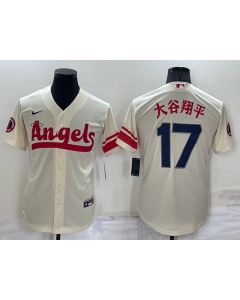 Men's Los Angeles Angels #17 Shohei Ohtani 2022 Cream City Connect Cool Base Stitched Jersey (Cream)