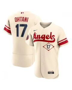 Men's Los Angeles Angels #17 Shohei Ohtani 2022 Cream City Connect Flex Base Stitched Jersey (Cream)