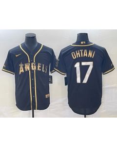 Men's Los Angeles Angels #17 Shohei Ohtani Black Gold Cool Base Stitched Baseball Jersey
