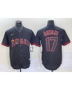 Men's Los Angeles Angels #17 Shohei Ohtani Black Red Cool Base Stitched Jersey
