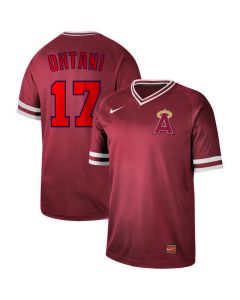 Men's Los Angeles Angels #17 Shohei Ohtani Red Cooperstown Collection Legend Stitched MLB Jersey