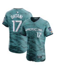 Men's Los Angeles Angels #17 Shohei Ohtani Teal 2023 All-star Flex Base Stitched Jersey