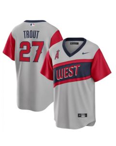Men's Los Angeles Angels #27 Mike Trout 2021 Little League Classic Road Cool Base Stitched Baseball Jersey
