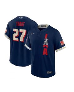 Men's Los Angeles Angels #27 Mike Trout 2021 Navy All-Star Cool Base Stitched MLB Jersey
