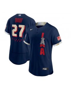 Men's Los Angeles Angels #27 Mike Trout 2021 Navy All-Star Flex Base Stitched MLB Jersey