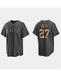 Men's Los Angeles Angels #27 Mike Trout 2022 All-star Charcoal Cool Base Stitched Jersey (Charcoal)