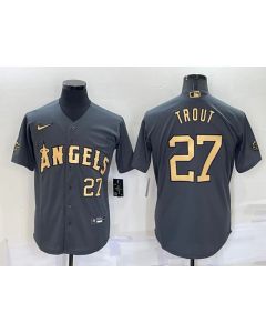 Men's Los Angeles Angels #27 Mike Trout 2022 All-star Charcoal Cool Base Stitched Jersey