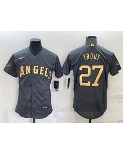 Men's Los Angeles Angels #27 Mike Trout 2022 All-star Charcoal Flex Base Stitched Jersey (Charcoal)