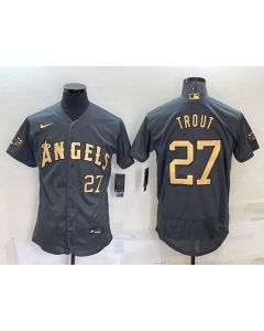 Men's Los Angeles Angels #27 Mike Trout 2022 All-star Charcoal Flex Base Stitched Jersey