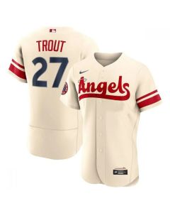 Men's Los Angeles Angels #27 Mike Trout 2022 Cream City Connect Flex Base Stitched Jersey (Cream)
