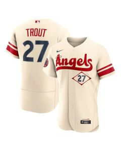 Men's Los Angeles Angels #27 Mike Trout 2022 Cream City Connect Flex Base Stitched Jersey