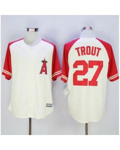 Men's Los Angeles Angels #27 Mike Trout Cream/Red Exclusive New Cool Base Stitched MLB Jersey