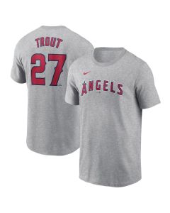 Men's Los Angeles Angels #27 Mike Trout Gray Fuse Name & Number T-Shirt (Gray)