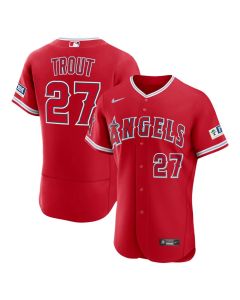Men's Los Angeles Angels #27 Mike Trout Nike Red Alternate Authentic Sponsor Patch Jersey (Red)