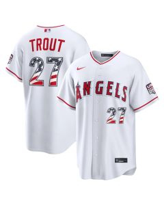 Men's Los Angeles Angels #27 Mike Trout Nike White USA 250 Fourth of July Home Stadium Jersey