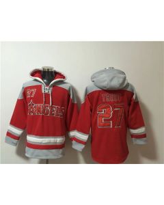 Men's Los Angeles Angels #27 Mike Trout Red Ageless Must-Have Lace-Up Pullover Hoodie