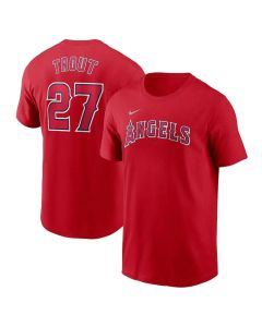 Men's Los Angeles Angels #27 Mike Trout Red Fuse Name & Number T-Shirt (Red)