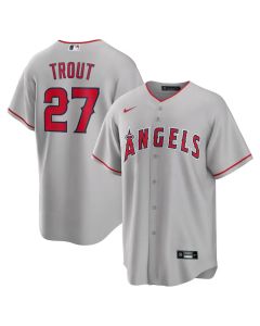 Men's Los Angeles Angels #27 Mike Trout Silver Road Replica Player Name Jersey