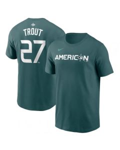 Men's Los Angeles Angels #27 Mike Trout Teal 2023 All-star Name & Number T-Shirt