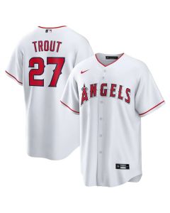 Men's Los Angeles Angels #27 Mike Trout White Home Replica Player Name Jersey (White)