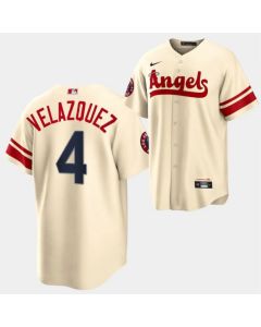 Men's Los Angeles Angels #4 Andrew Velazquez 2022 Cream City Connect Cool Base Stitched Jersey (Cream)