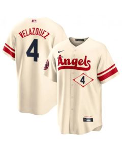 Men's Los Angeles Angels #4 Andrew Velazquez 2022 Cream City Connect Cool Base Stitched Jersey